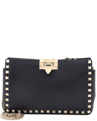 Valentino Black Leather Rockstud Flip Lock Chain Crossbody Small (Authentic Pre-Loved)