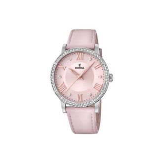 Festina Boyfriend Horloge - unisex - Horloges - Roze - ONE Size - Leer - Accessoires