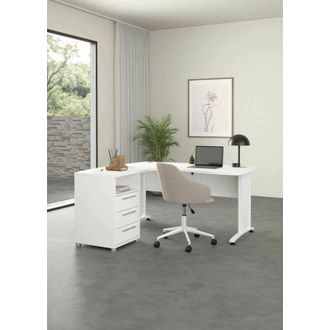 Dmora Dmora - Escritorio Estong, Escritorio Multiusos, Mesa De Oficina Para Pc, El Plan De Trabajo, 159x150 H75 Cm, Blanco