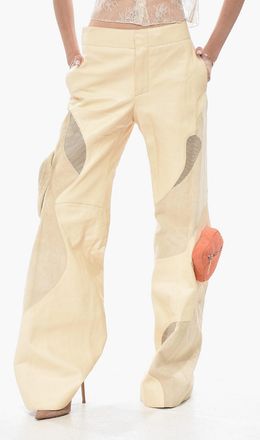 Off-white SEASONAL Pantaloni Palazzo CANDLE in Pelle con Tasche Patch Off-White