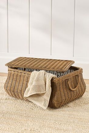 Anthropologie Woven Lidded Wicker Basket with Handles