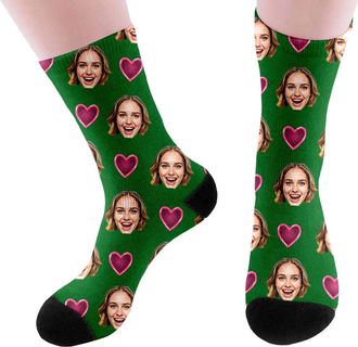 Generic Personalised Socks with Photo Fashion Funny Custom Face Socks Personalised Sock with Dog Pet and Heart Picture Unisex Print Crew Sock Valentines Day G