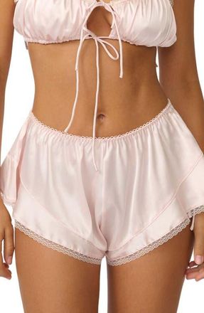 Kat The Label Lulu Lace Trim Satin Shorts in Ballerina at Nordstrom, Size Xx-Large