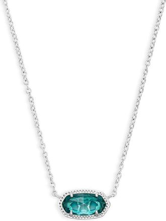 Kendra Scott Elisa Pendant Necklace in London Blue Glass and Rhodium Plated