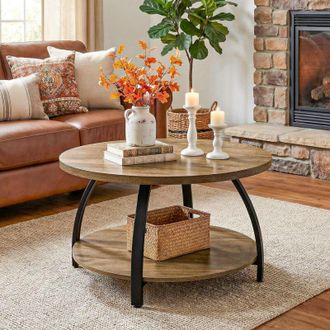 Tribesigns Tribesigns Round Coffee Table, Wooden Circle Coffee Table with 2-Tier Storage Shelves, Farmhouse Small Accent Center Table for Living Room, Easy
