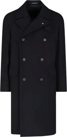 Tagliatore Double-Breasted Black Wool Coat with Classic Lapels