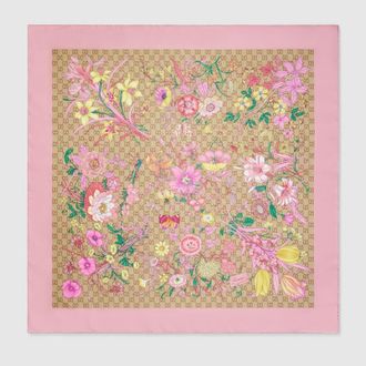 Gucci Printed GG Silk Twill Carr&eacute;, Pink, Silk