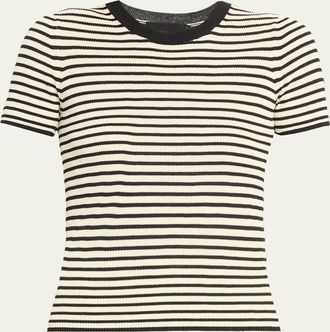 Nili Lotan Hettie Striped Ribbed Silk T-Shirt