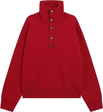 Ami Trui met hoge knoopkraag - Heren - Coltruien - Rood - S - Wol - Truien & Vesten