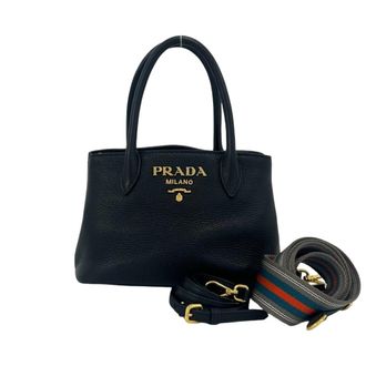 Prada Black Leather Handbag Shoulder Bag Tote Bag (Pre-Owned)