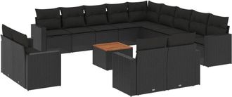 vidaXL Set Sof&aacute;s De Jard&iacute;n 14 Pzas Con Cojines Rat&aacute;n Sint&eacute;tico Negro Vidaxl