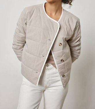 Lilla P Striped Collarless Jacket In Earth Stripe