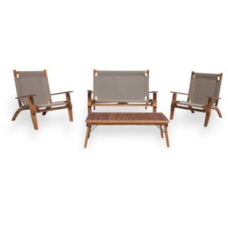 No Brand No Brand - Salotto set da giardino esterno in legno di acacia con seduta in poliestere Summer Fresh