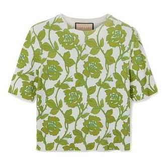 Gucci (WMNS) Gucci Floral Print Fine Wool Silk T-shirt Green Beige 782660-XKD0W-9235