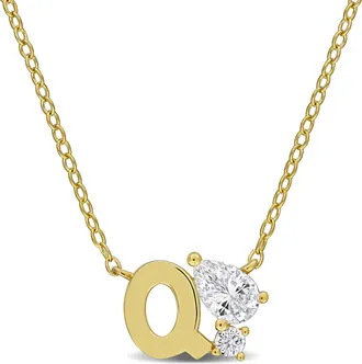 Mimi & Max 3/4ct TGW Created White Sapphire Q Initial Necklace Yellow Plated Sterling Silver