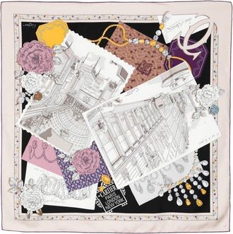 Cartier pre-owned postcard-print silk scarf - women - Silk - One Size - Neutrals