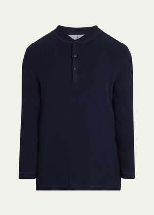 Brunello Cucinelli Mens Cashmere and Cotton Waffle-Knit Long-Sleeve Henley T-Shirt