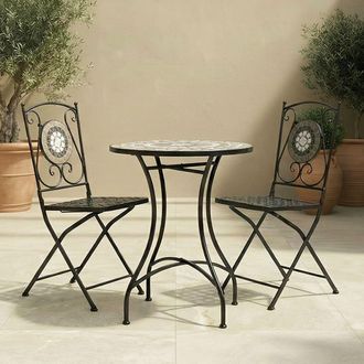 Charles Bentley Mosaic Bistro Set for Two Garden & Outdoor Dining - Black