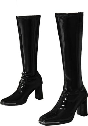 Generic Womens Patent Leather High Heel Boots Casual Outdoor Chelsea Style