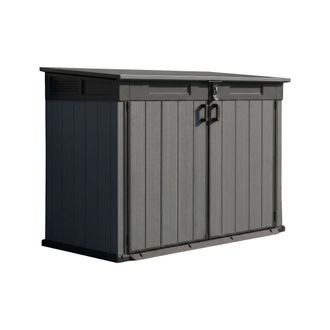 Keter Cortina Mega - Mueble De Jard&iacute;n 190,5x132,5x109,3 Cm 2 Puertas Para Almacenamiento De Herramientas, Acabado Efecto Madera Evotech+ En Resina Gris
