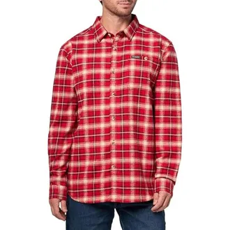 Columbia Pitchstone Heavyweight Flannel II Shirt Mens Red Plaid Button Up JAX280