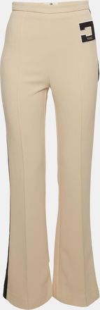 Elisabetta Franchi Beige Stretch Crepe Logo Detail Trousers