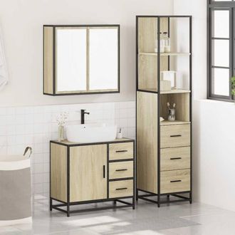 Berkfield Home Durable 3 Piece Bathroom Furniture Set Sonoma Oak Engineered Wood in Brown