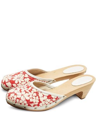 Burberry floral-print leather mules - women - Canvas/Calf Leather/Calf Leather/Rubber - 38 - Red