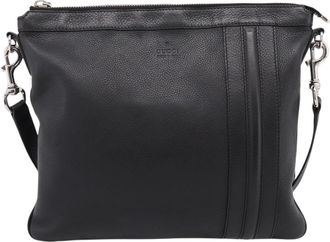 Gucci Zip Messenger Leather With Striped Detail Black Leather Handbag (Pre-Owned)