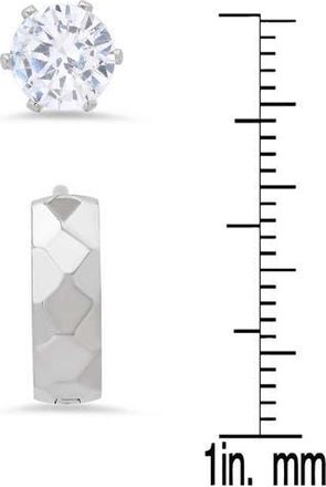 Steeltime Mens Stainless Steel CZ Stud & Huggie Hoop Earrings in Silver at Nordstrom Rack