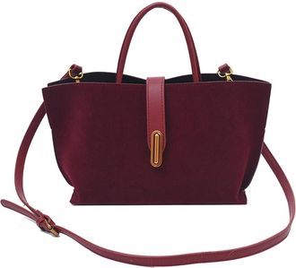 Generic Women Faux Suede Tote Bag Fashion Shoulder Bag Large Capacity Trendy Carrying Bag Designer Tote Handbag Outdoor Travel Bag (Claret)