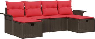 vidaXL Conjunto De Sof&aacute; De Jard&iacute;n 6 Uds. Marr&oacute;n Y Rojo Rat&aacute;n Sint&eacute;tico Vidaxl