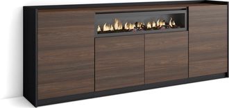 Skraut Home Skraut Home - Aparadores Para Sal&oacute;n, 207x37x80cm, 4 Puertas, Chimenea El&eacute;ctrica, Roble Oscuro Y Negro