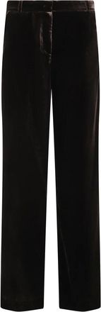 Kiltie Donkerbruine fluwelen broek met hoge taille - Dames - Straight fit broeken - Bruin - M - Broeken