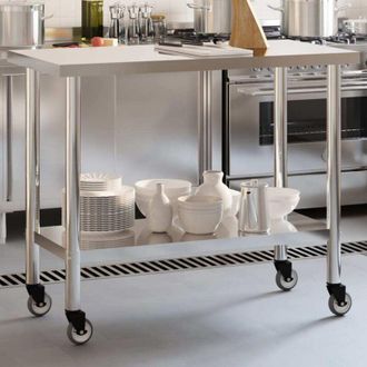 vidaXL Vidaxl - Mesa De Trabajo De Cocina Con Ruedas Acero Inox 110x55x85 Cm