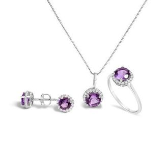 House of Brilliance 10K Gold Gemstone and 3/8 Cttw Diamond Halo Jewelry Set in White | Purple Amethyst at Nordstrom