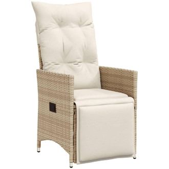 vidaXL Silla De Jard&iacute;n Reclinable Con Cojines Rat&aacute;n Sint&eacute;tico Beige Vidaxl