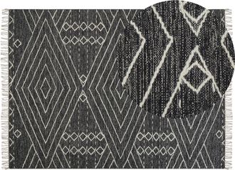 Beliani Alfombra De Algod&oacute;n Negro Blanco Crema 160 X 230 Cm Geom&eacute;trico Borlas Khenifra