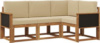 vidaXL Conjunto De Sof&aacute;s De Exterior 4 Uds. Natural Y Beige Poli&eacute;ster Vidaxl