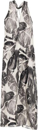 Alysi Womens V-Neck Print Detail Sleeveless Printed Silk Dress