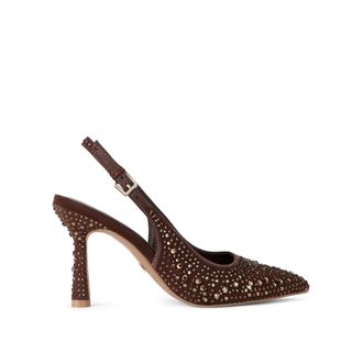 Kurt Geiger Womens Adina Gem Heels - Brown Fabric - Size UK 5