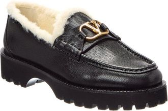 Valentino Vlogo Signature Leather & Shearling Loafer