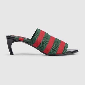 Gucci Womens Mule Sandal With Web, Green, Fabric