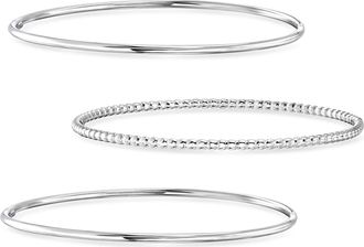 RS Pure by Ross-Simons Italian Sterling Silver Jewelry Set: 3 Polished and Beaded Bangle Bracelets