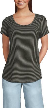 Lands End Lightweight Jersey T-shirt in Forest Moss Thin Stripe at Nordstrom, Size X-Large P
