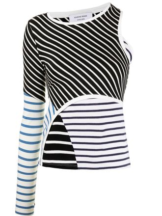 Marine Serre contrast-stripe cut-out top - Black
