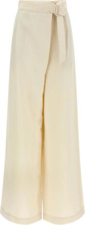 Brunello Cucinelli Sartorial Wrap Broeken - Dames - Wijde Broeken - Beige - M - Linnen - Broeken