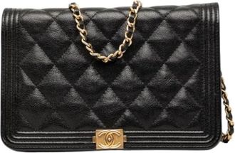Chanel Pre-owned The Boy Wallet on Chain - Dames - Vintage Schoudertas - Zwart - ONE Size - Leer - Vintage