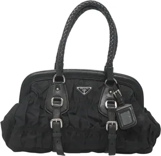 Prada Gaufre Black Nylon Shoulder Bag (Pre-Owned)