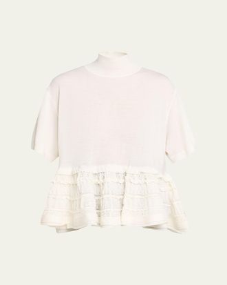 Alaia Mock-Neck Wool Crinoline Peplum Shirt